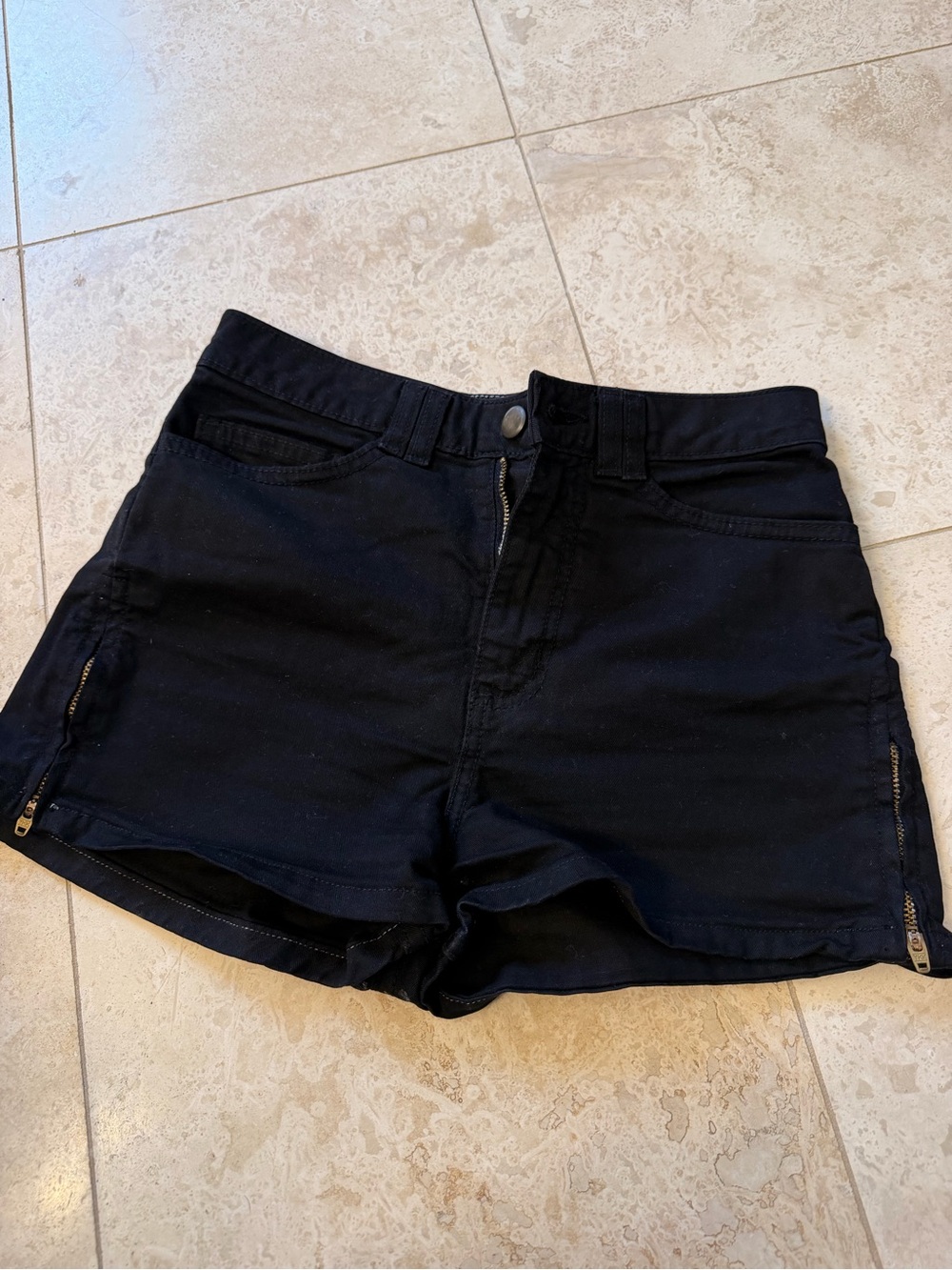 American Apparel Black High-Waist Zip Hem Shorts